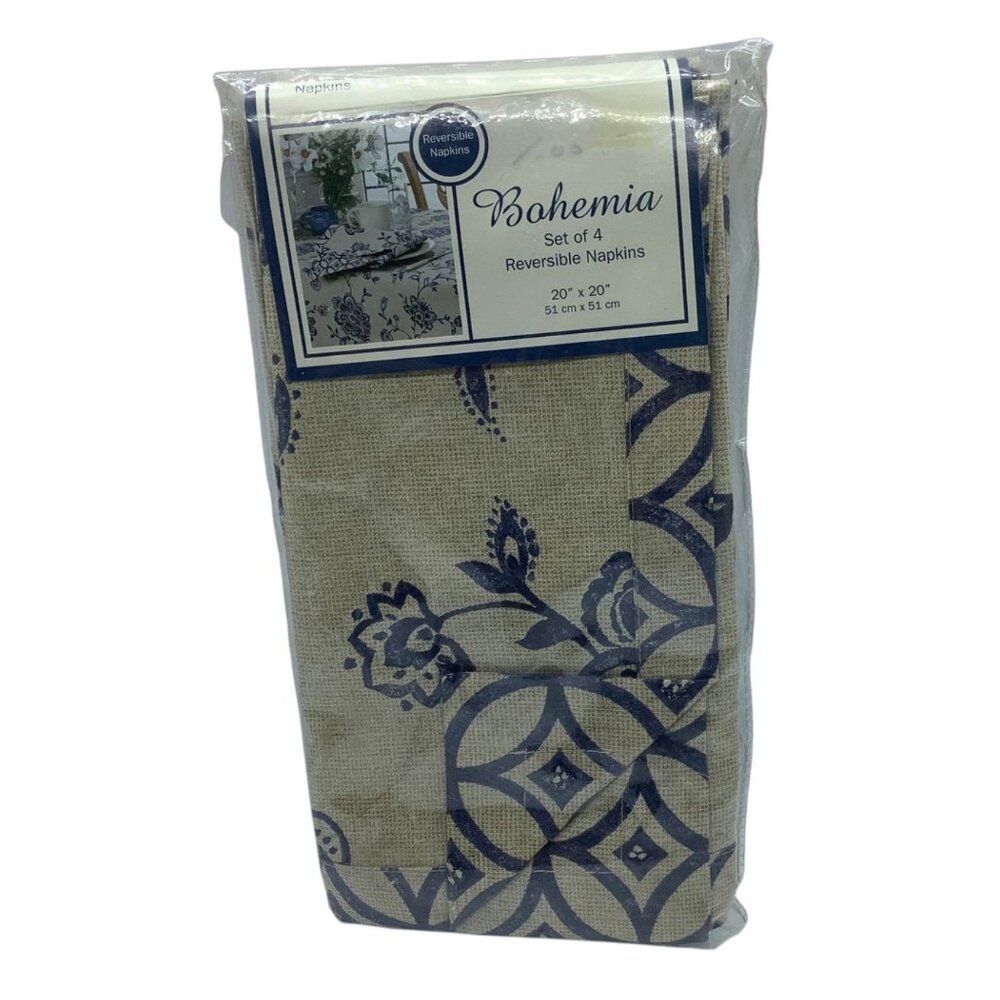 Bohemia Set Of 4 Reversible‎ Floral Napkins 20" X 20" 51cm X 51cm 100% Cotton